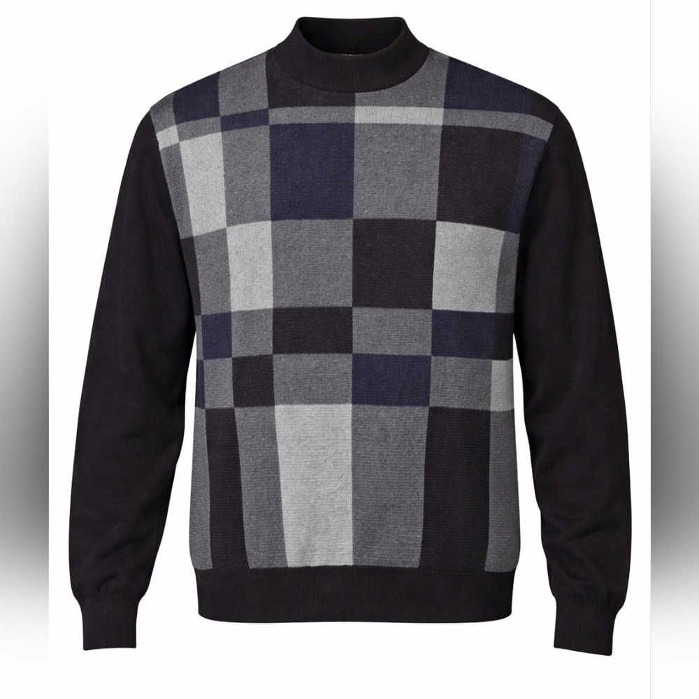 Claiborne Men’s Checkered Knit Sweater Black Gray Purple | Size Large